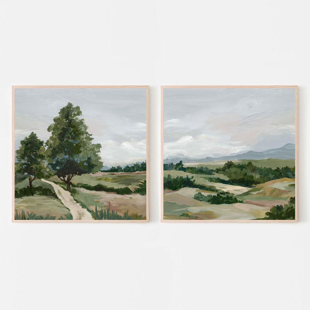 Quiet Path Through Open Fields & Gentle Hills Under Cloudy Skies, Set Of 2-by-Lera-wall-art-print-canvas-poster-framed-Gioia