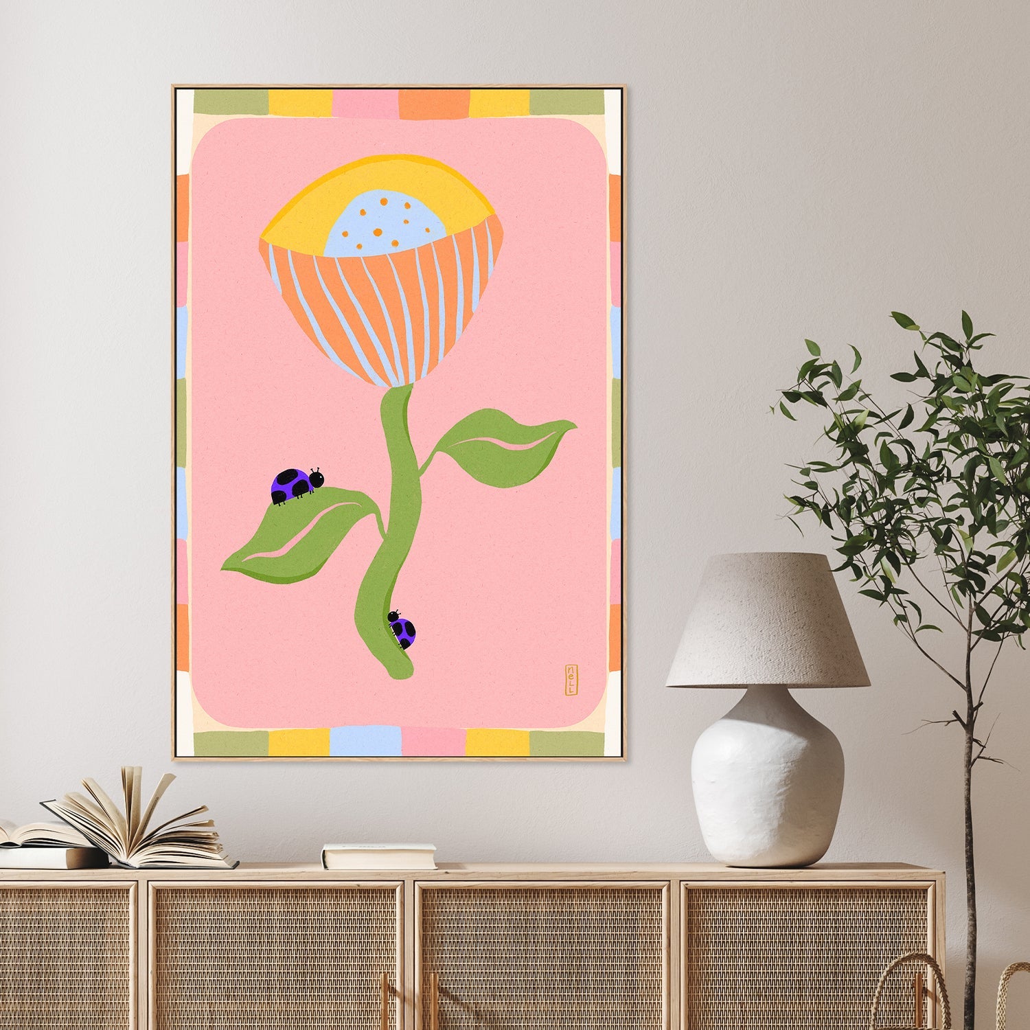 Retro Bell Flower and Ladybirds