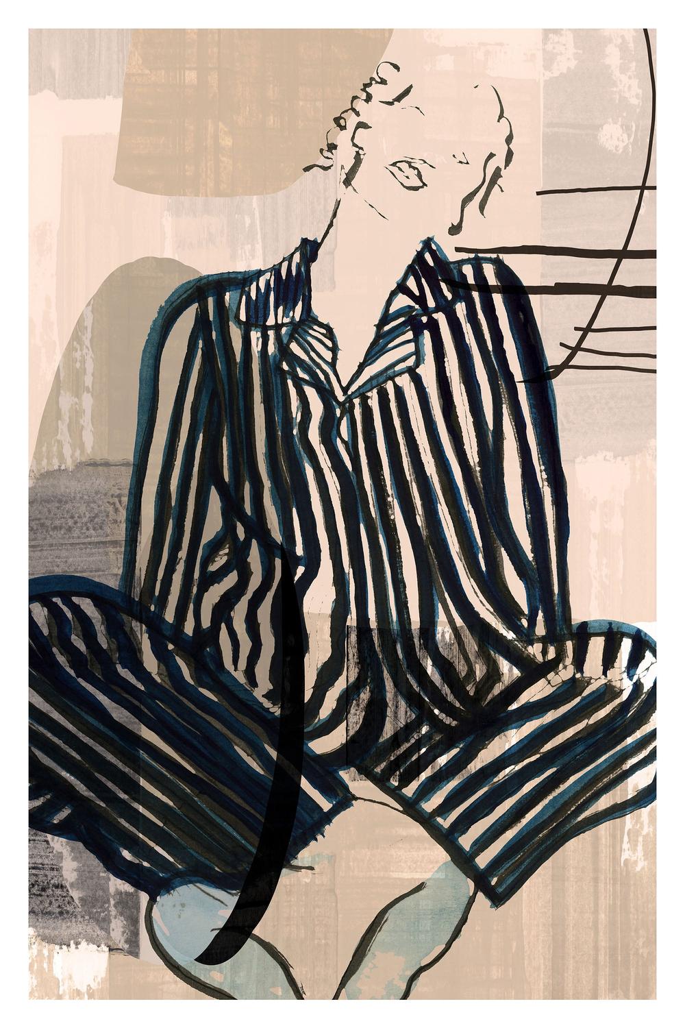 Striped Pajama Lounging Casa-by-cartissi-wall-art-print-canvas-poster-framed-Gioia