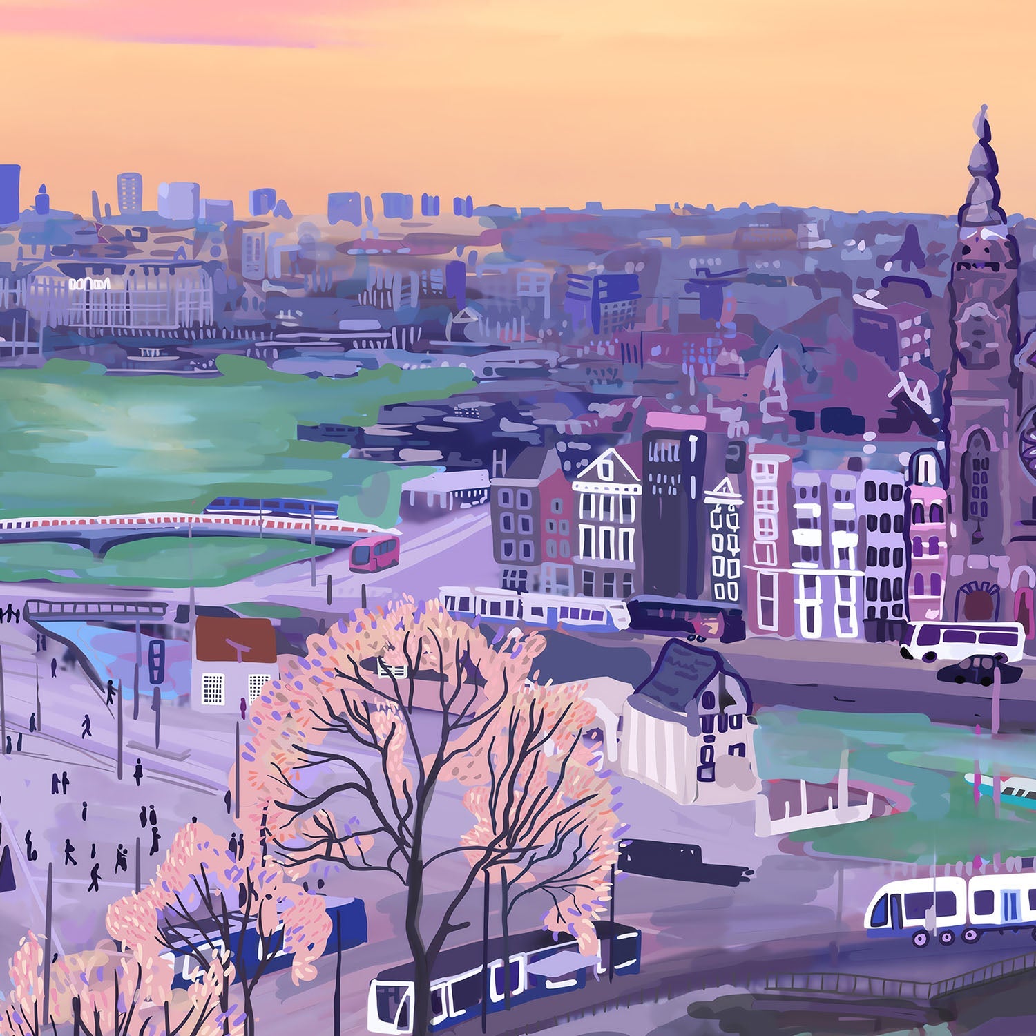 Sunrisein Amsterdam-by-Emma Forsberg-wall-art-print-canvas-poster-framed-Gioia
