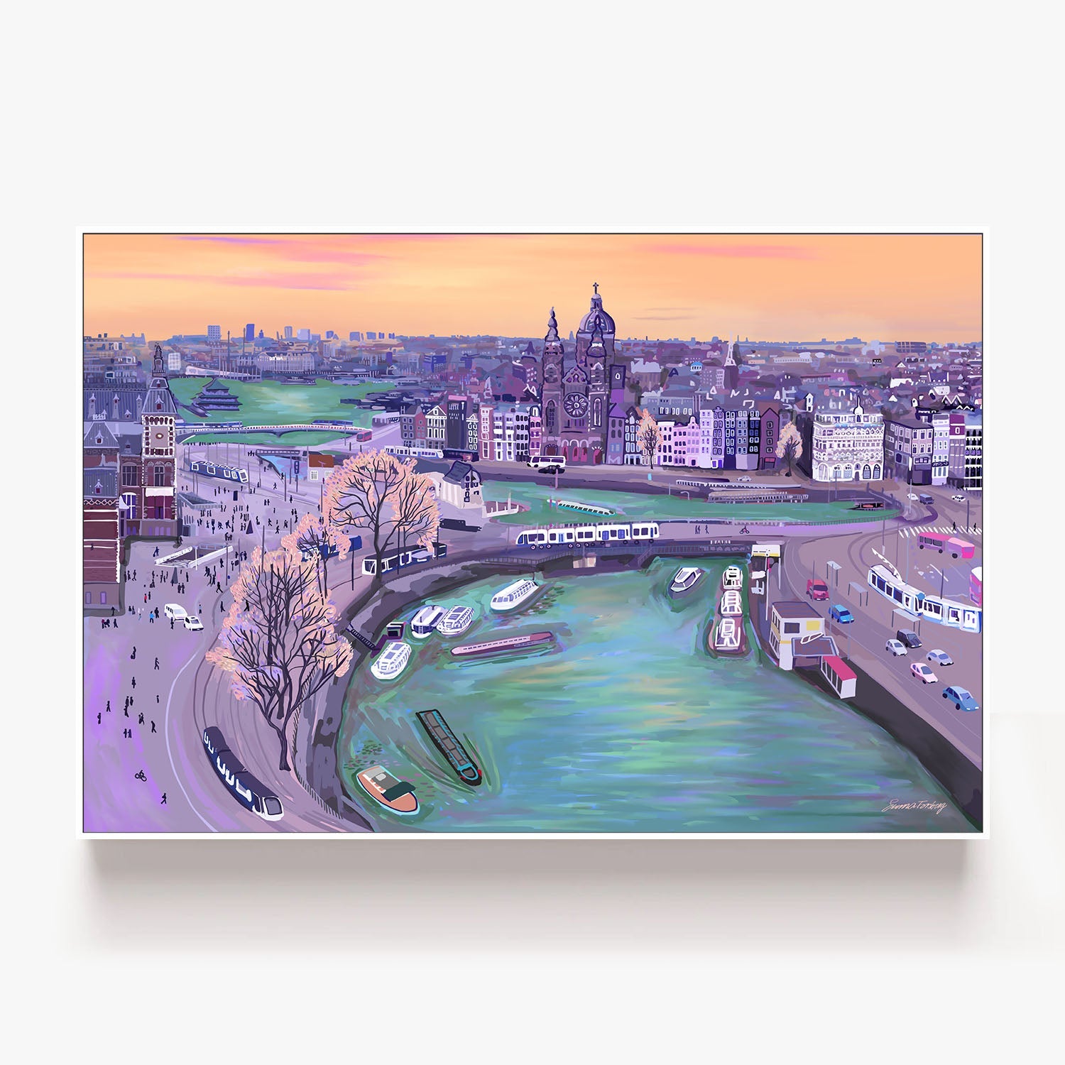 Sunrisein Amsterdam-by-Emma Forsberg-wall-art-print-canvas-poster-framed-Gioia