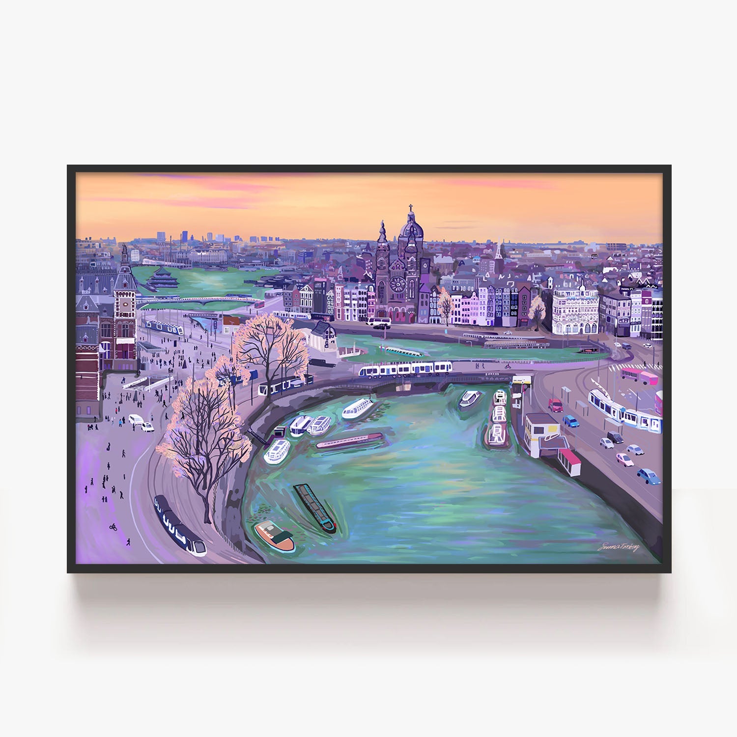 Sunrisein Amsterdam-by-Emma Forsberg-wall-art-print-canvas-poster-framed-Gioia