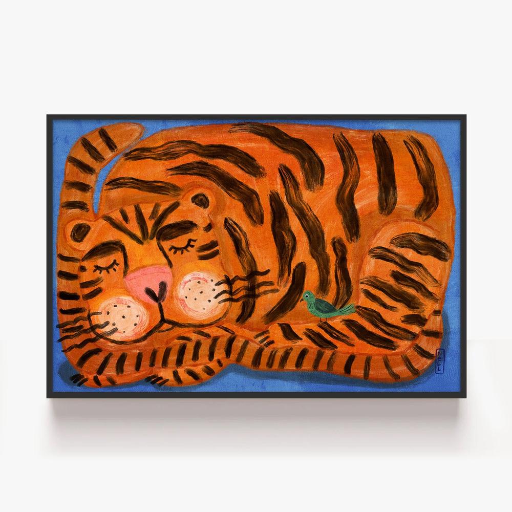 Sweet Sleeping Tiger-by-Dirkie Nell-wall-art-print-canvas-poster-framed-Gioia