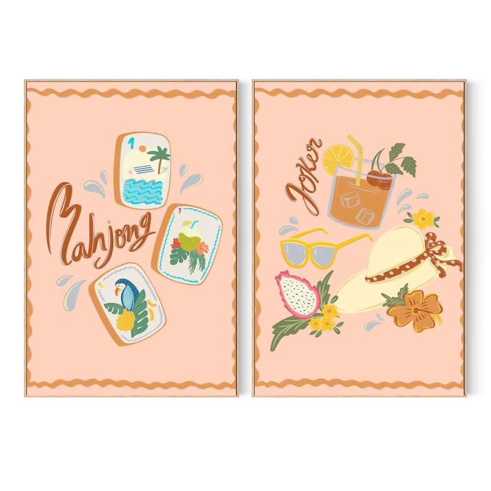 Tropical Mahjong Tiles & Tropical Summer Vibes, Set Of 2-by-Nikita Jariwala-wall-art-print-canvas-poster-framed-Gioia