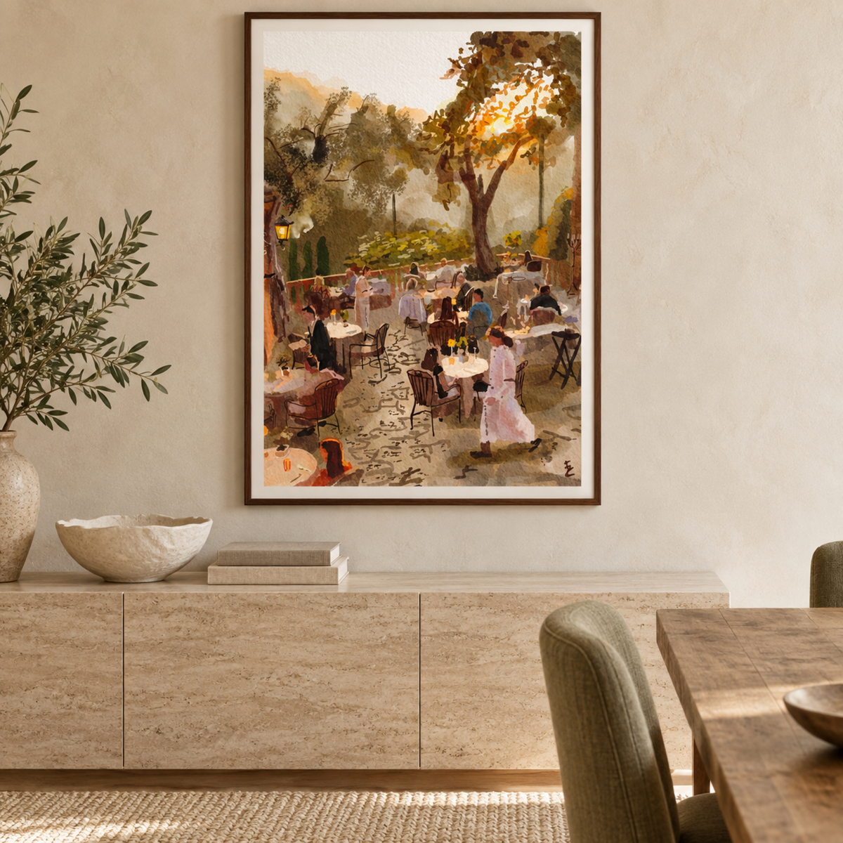 Tuscany Restaurant wall art styled in a warm Mediterranean dining room