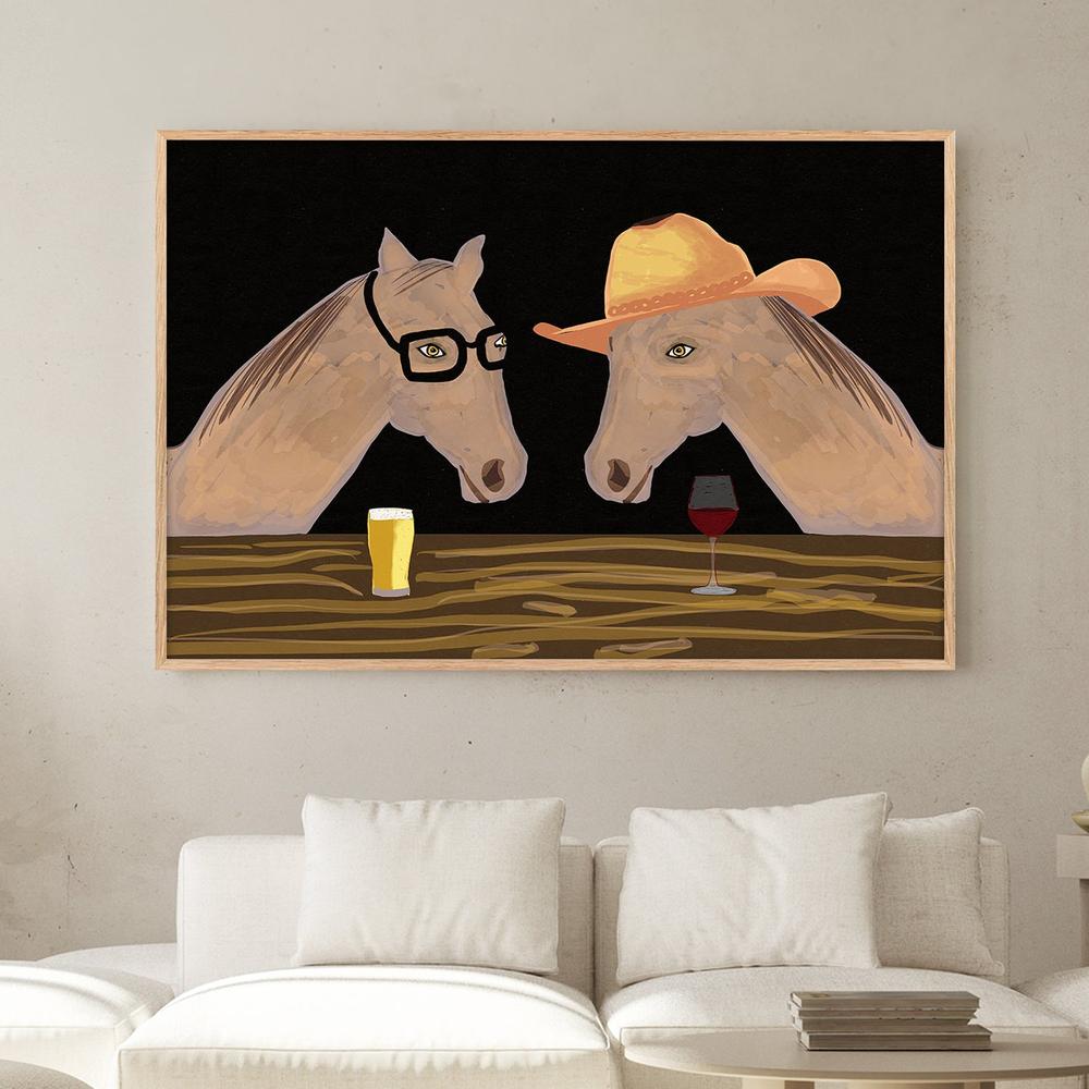 Two Horses at the Bar-by-Sharyn Bursic-wall-art-print-canvas-poster-framed-Gioia