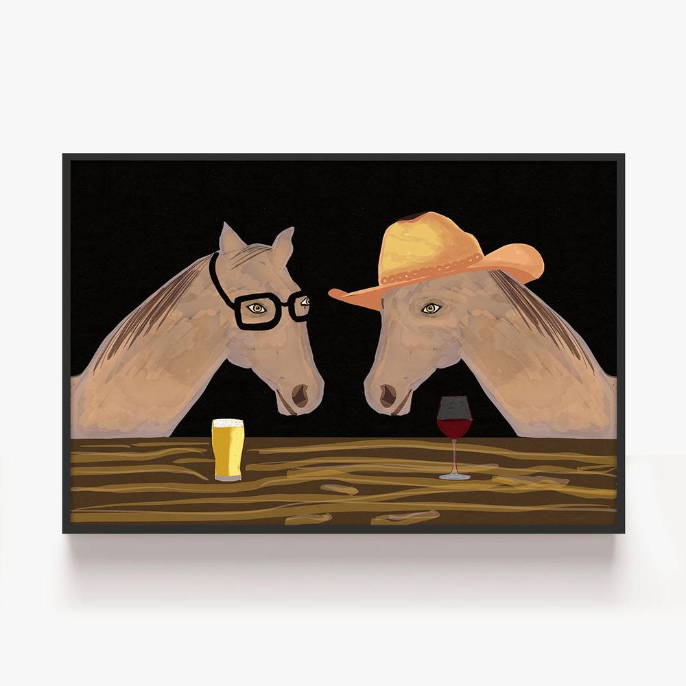 Two Horses at the Bar-by-Sharyn Bursic-wall-art-print-canvas-poster-framed-Gioia