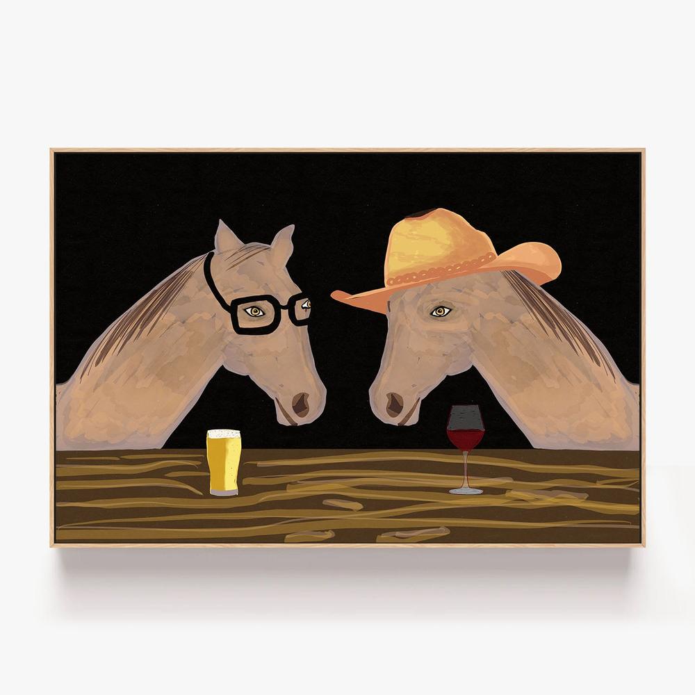 Two Horses at the Bar-by-Sharyn Bursic-wall-art-print-canvas-poster-framed-Gioia