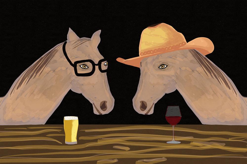 Two Horses at the Bar-by-Sharyn Bursic-wall-art-print-canvas-poster-framed-Gioia
