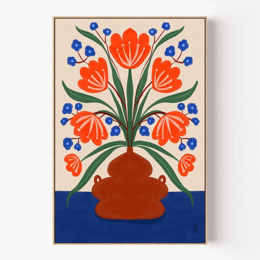 Vibrant Floral Terracotta Vase-by-Dirkie Nell-wall-art-print-canvas-poster-framed-Gioia