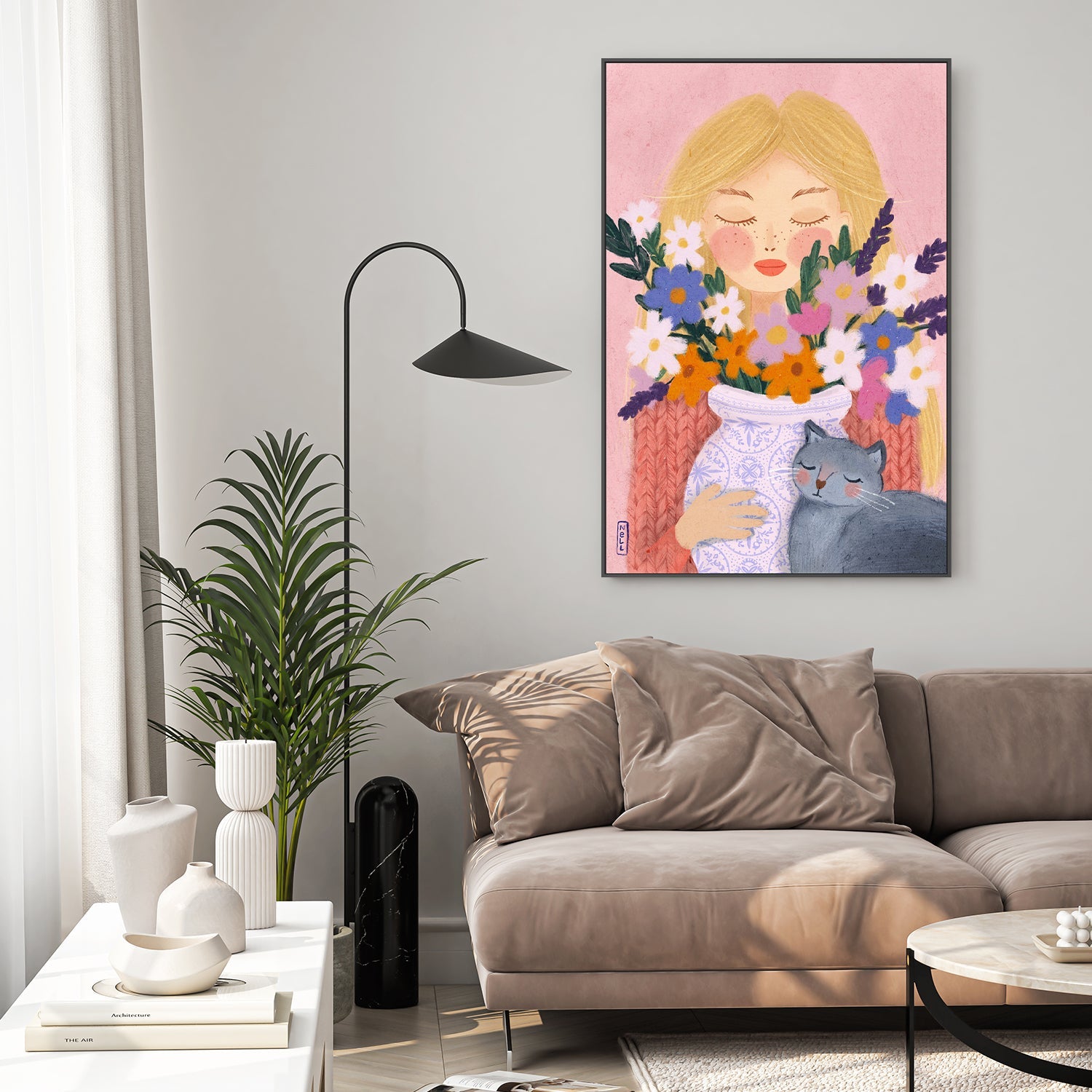 wall-art-print-canvas-poster-framed-A Girl and her Cat-7
