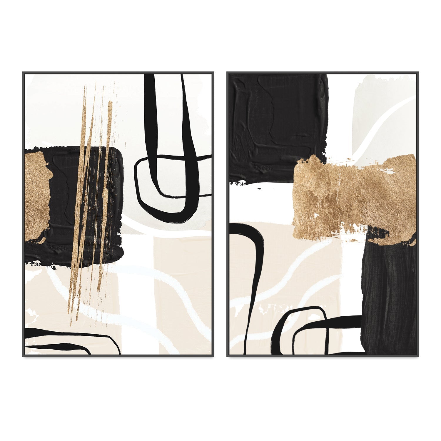 wall-art-print-canvas-poster-framed-Abstract Black And Gold, Style A & B, Set Of 2 , By Sally Ann Moss-GIOIA-WALL-ART