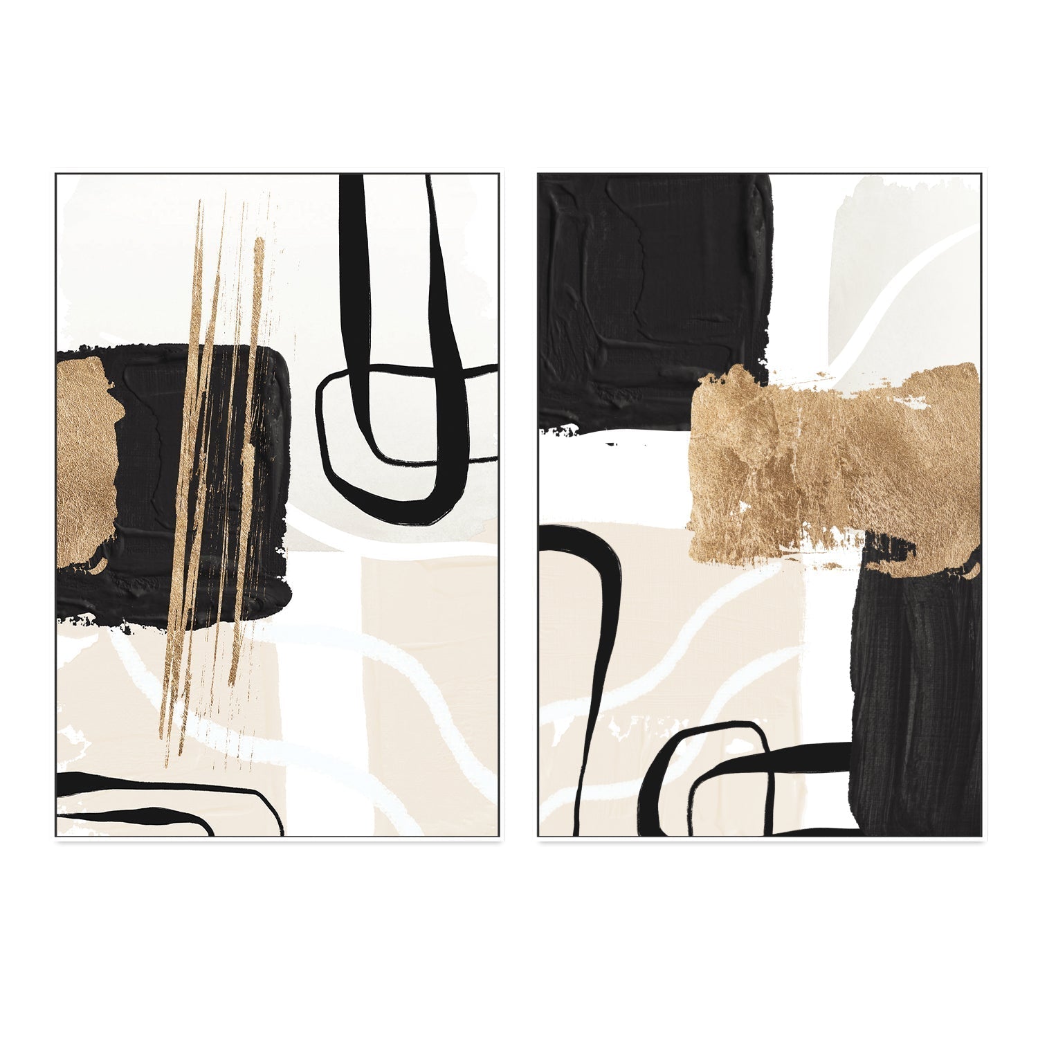 wall-art-print-canvas-poster-framed-Abstract Black And Gold, Style A & B, Set Of 2 , By Sally Ann Moss-GIOIA-WALL-ART