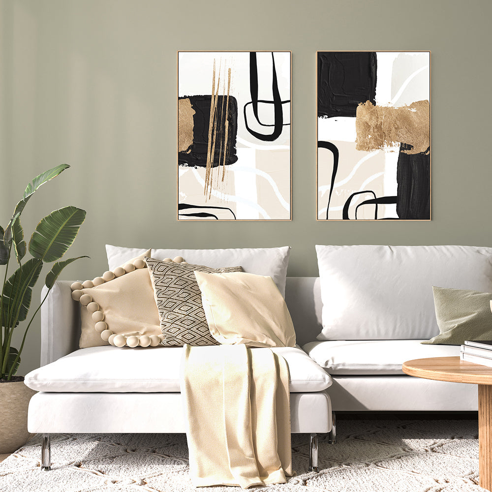 wall-art-print-canvas-poster-framed-Abstract Black And Gold, Style A & B, Set Of 2 , By Sally Ann Moss-GIOIA-WALL-ART