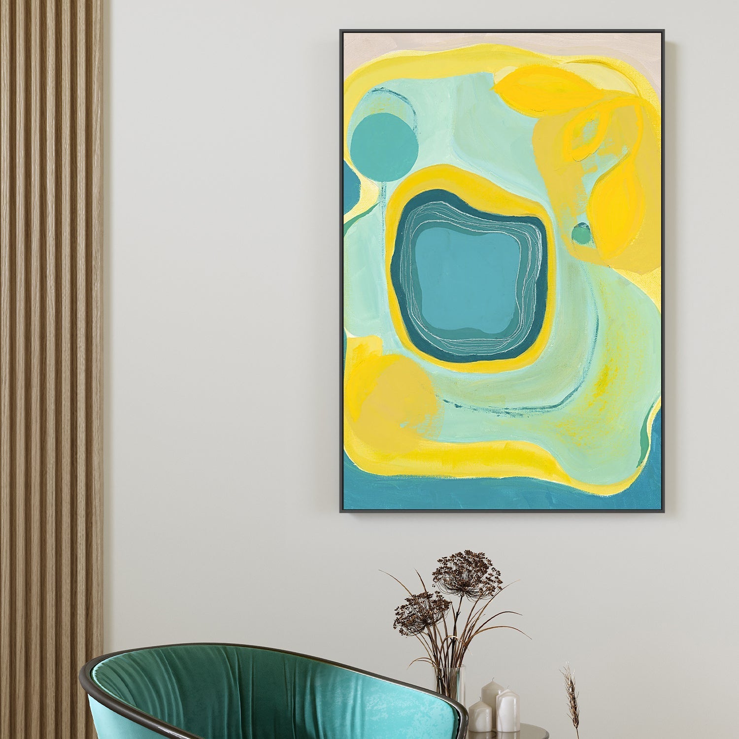wall-art-print-canvas-poster-framed-Abstract Bloom Yellow Teal , By Lynda Skye-2