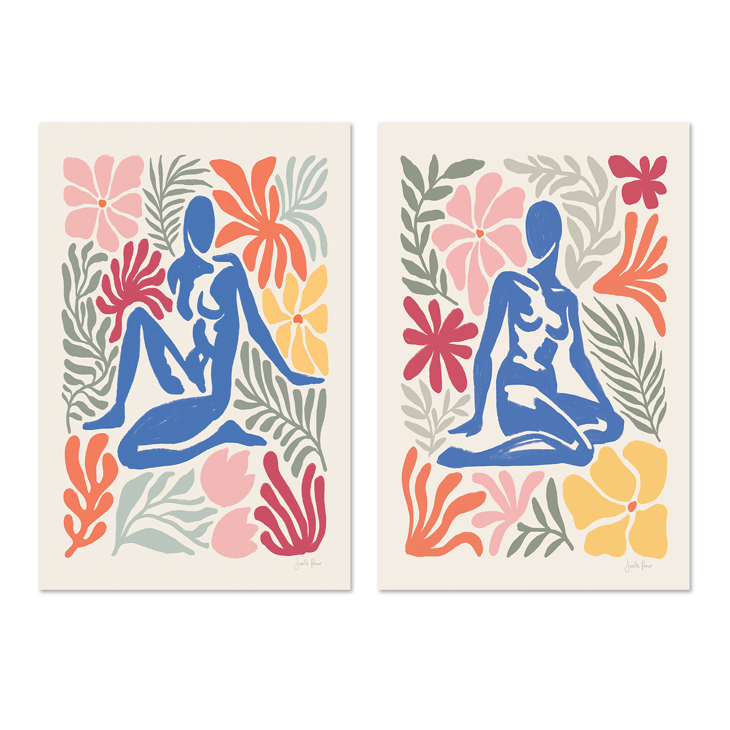 wall-art-print-canvas-poster-framed-Abstract Garden, Style A & B, Set Of 2-1