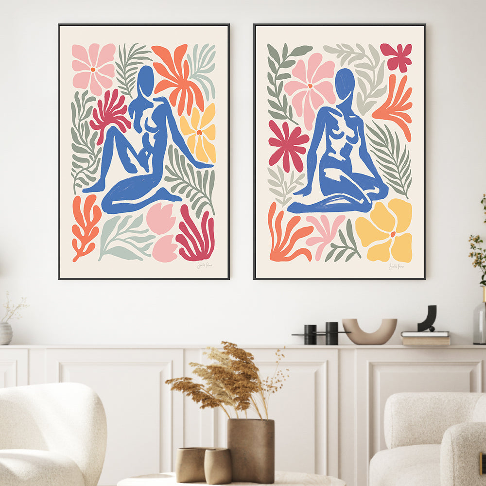 wall-art-print-canvas-poster-framed-Abstract Garden, Style A & B, Set Of 2-2