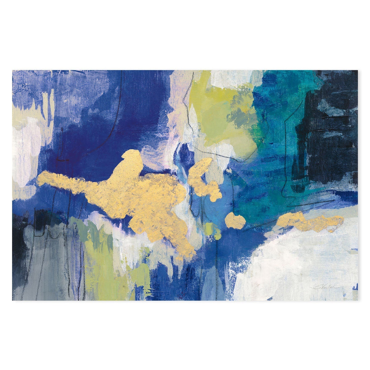 wall-art-print-canvas-poster-framed-Abstract Gold And Blue , By Silvia Vassileva-GIOIA-WALL-ART