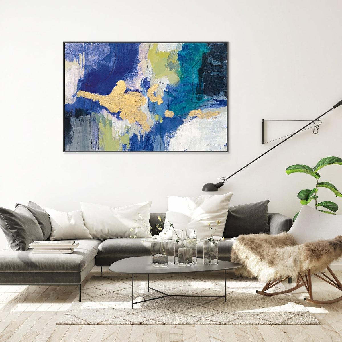 wall-art-print-canvas-poster-framed-Abstract Gold And Blue , By Silvia Vassileva-GIOIA-WALL-ART