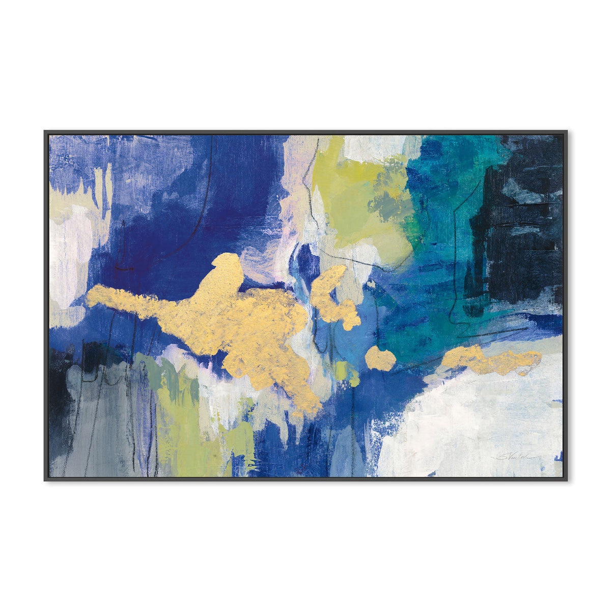 wall-art-print-canvas-poster-framed-Abstract Gold And Blue , By Silvia Vassileva-GIOIA-WALL-ART