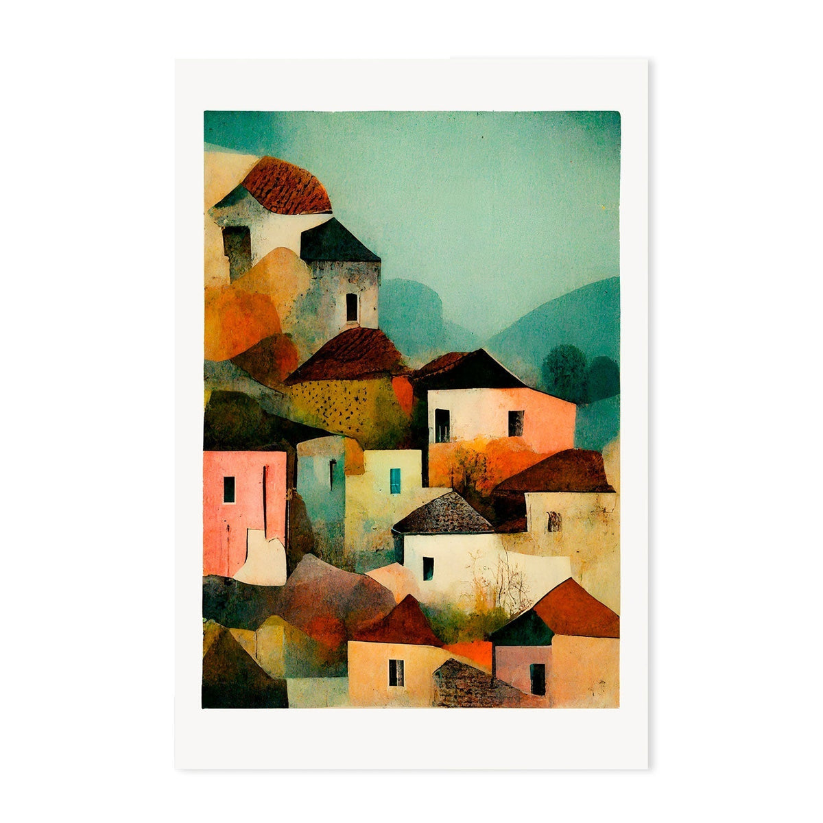 wall-art-print-canvas-poster-framed-Abstract Italian Village , By Treechild-GIOIA-WALL-ART