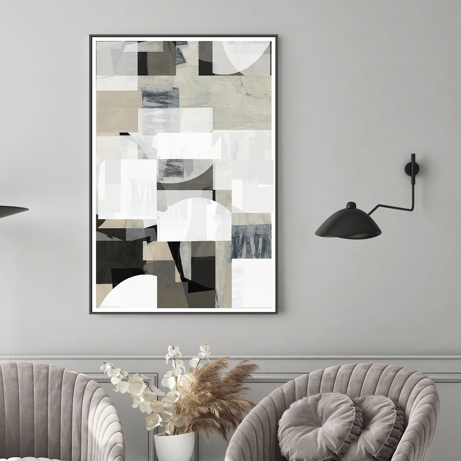 wall-art-print-canvas-poster-framed-Abstract Mocha Black White Composition, Style B-2