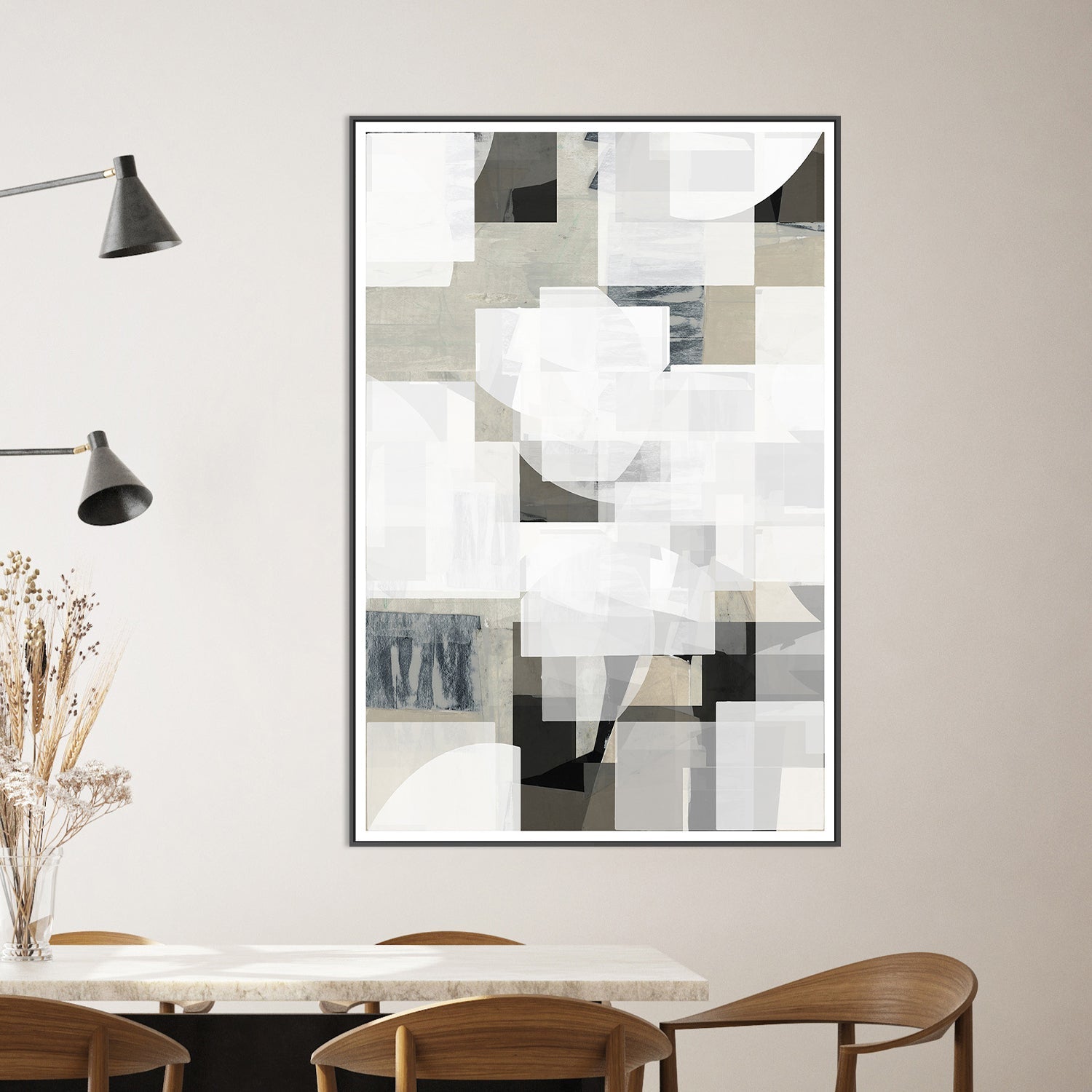 wall-art-print-canvas-poster-framed-Abstract Mocha Black White Composition, Style C-2