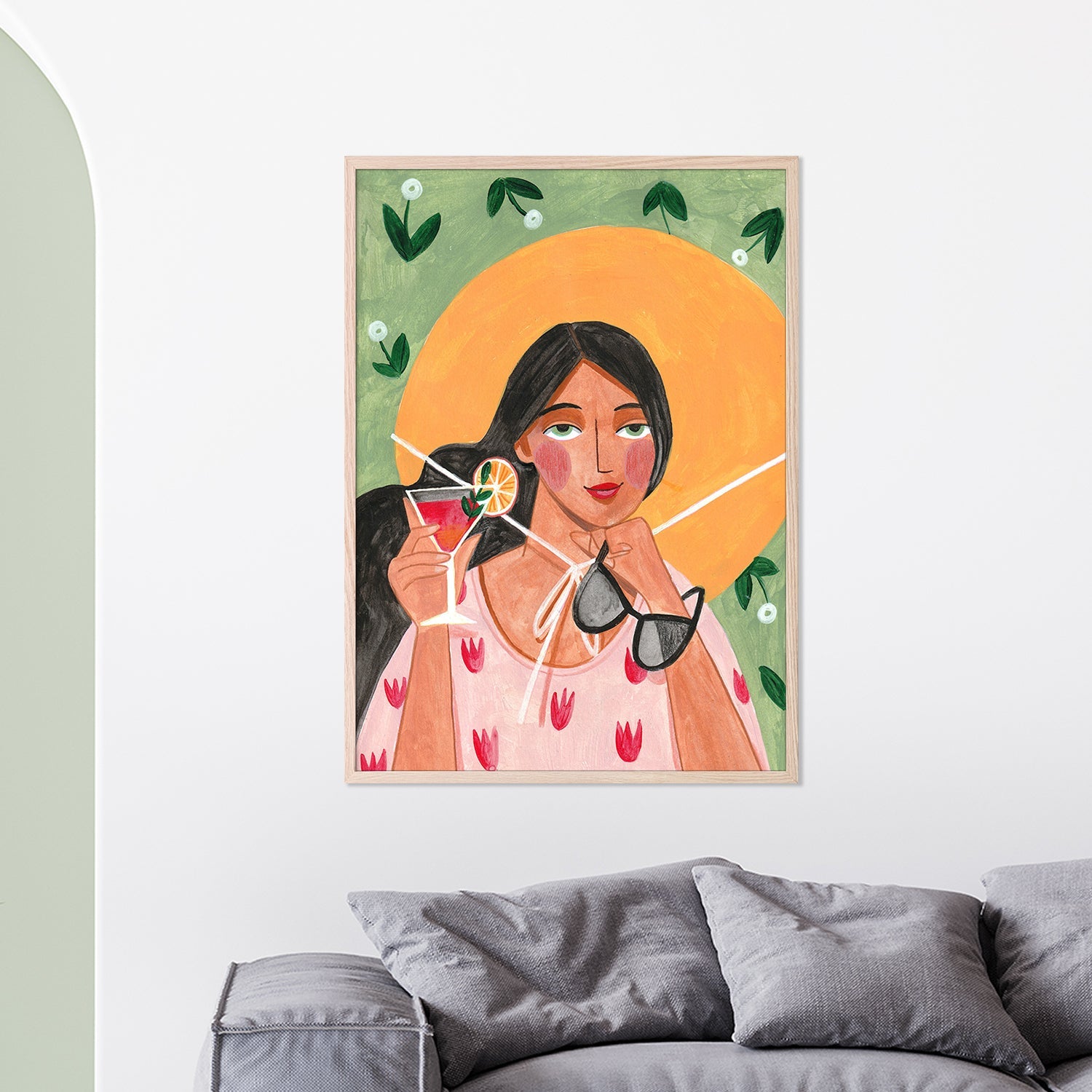 wall-art-print-canvas-poster-framed-Abstract Modern Bohemian Woman with Cocktail-2