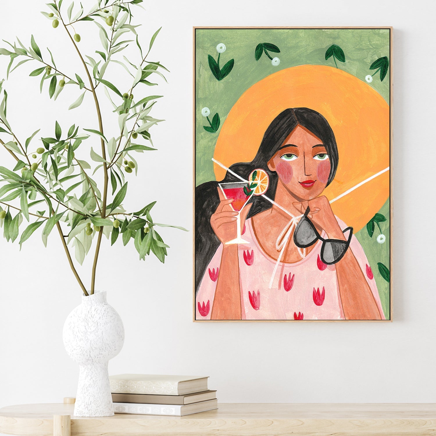 wall-art-print-canvas-poster-framed-Abstract Modern Bohemian Woman with Cocktail-7