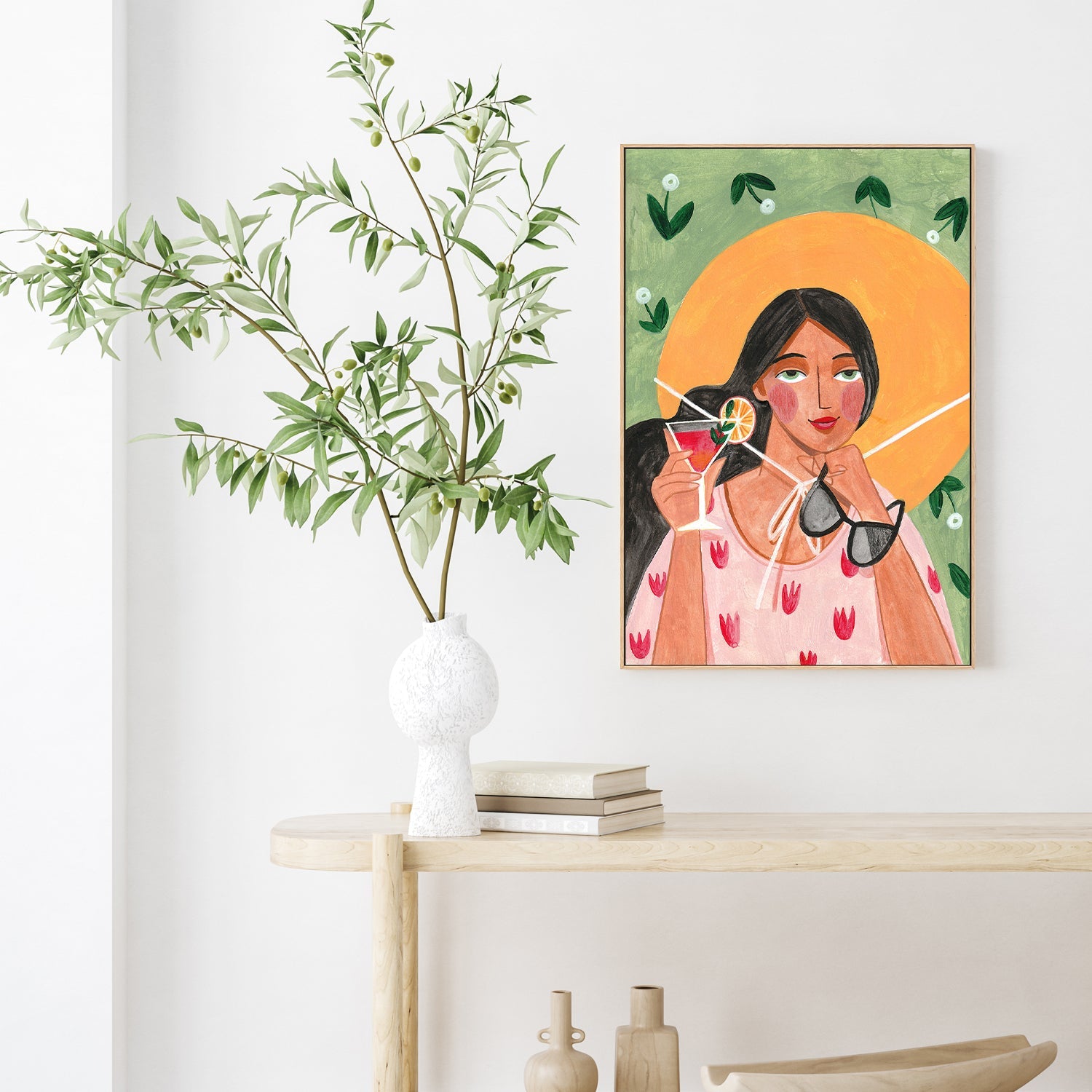 wall-art-print-canvas-poster-framed-Abstract Modern Bohemian Woman with Cocktail-8