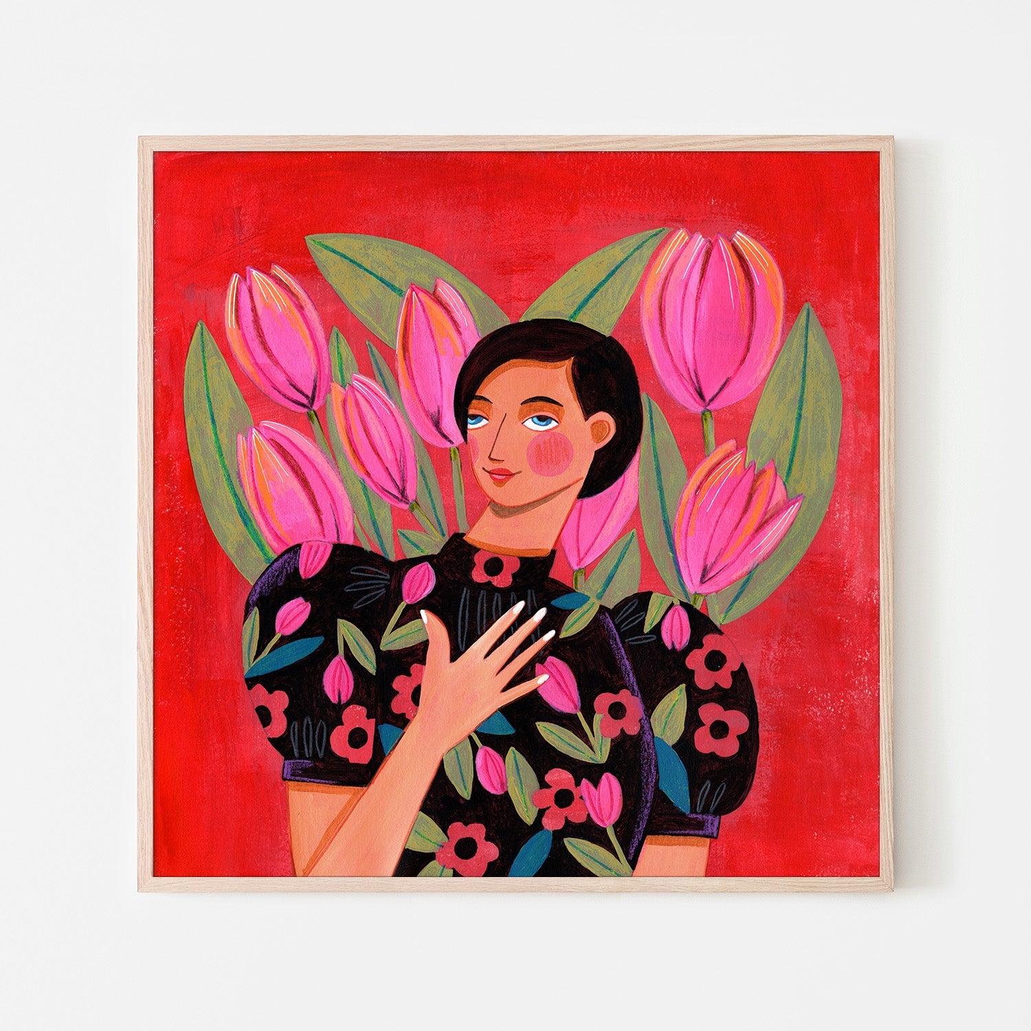 wall-art-print-canvas-poster-framed-Abstract Modern Portrait Woman with Tulips-6