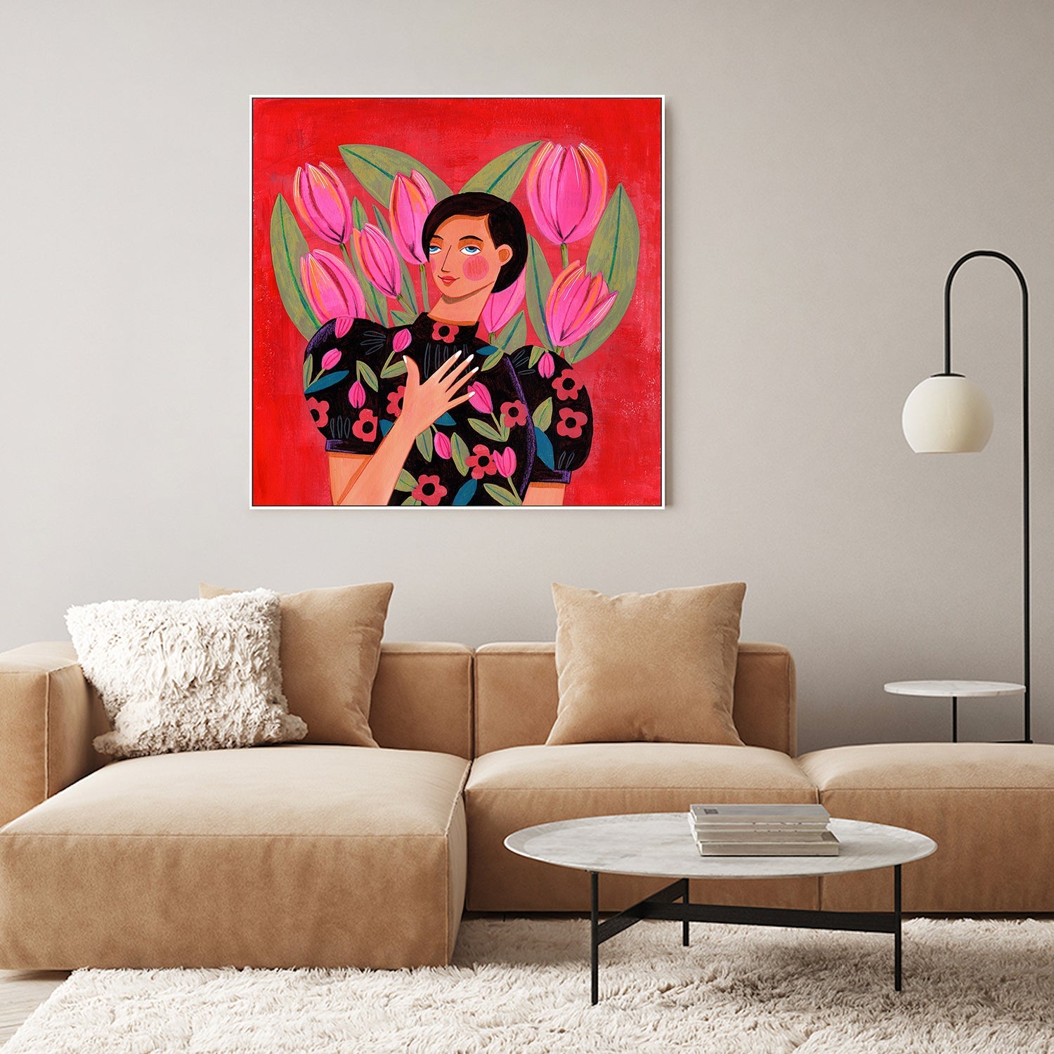 wall-art-print-canvas-poster-framed-Abstract Modern Portrait Woman with Tulips-8