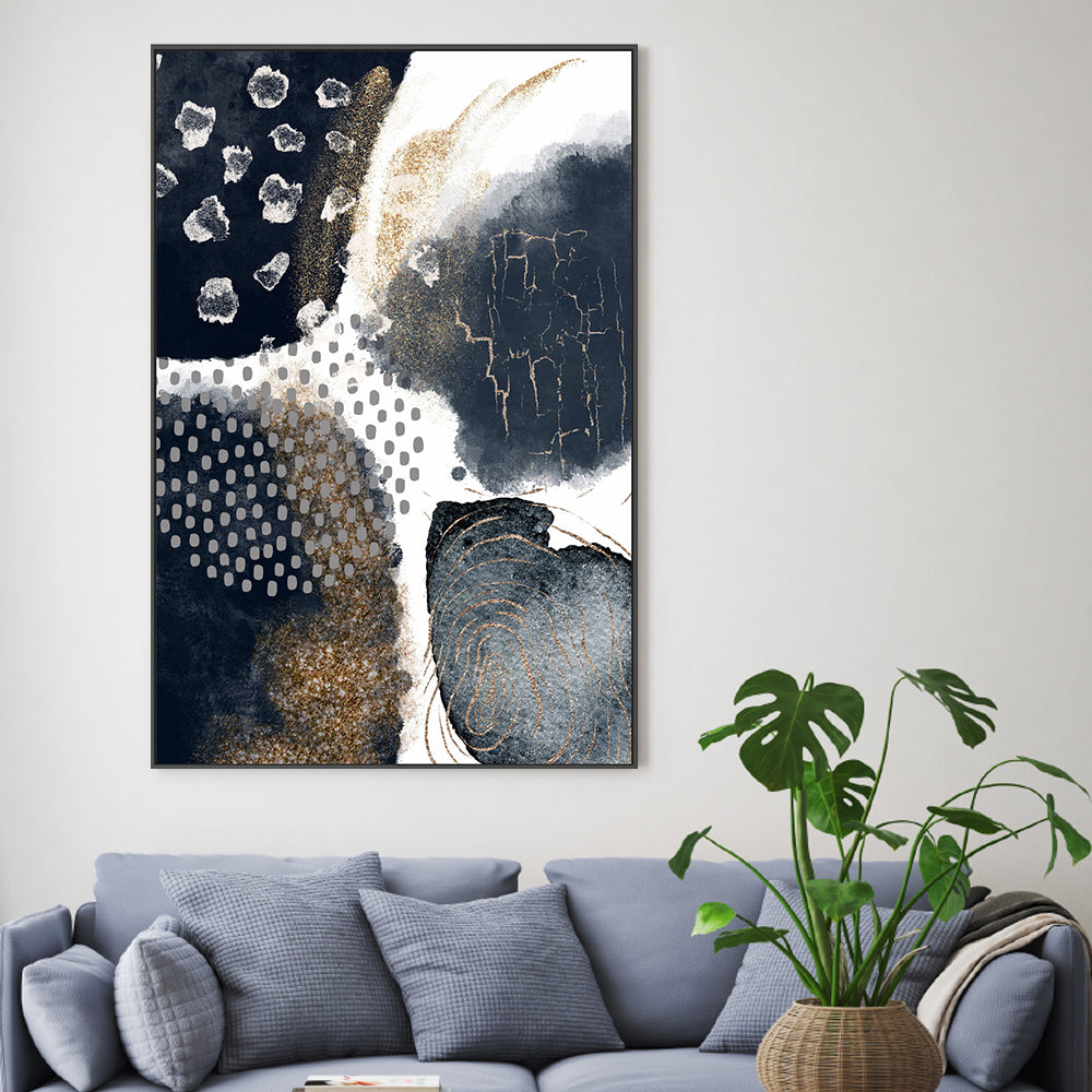 wall-art-print-canvas-poster-framed-Abstract Navy And Gold, Style C , By Sally Ann Moss-GIOIA-WALL-ART