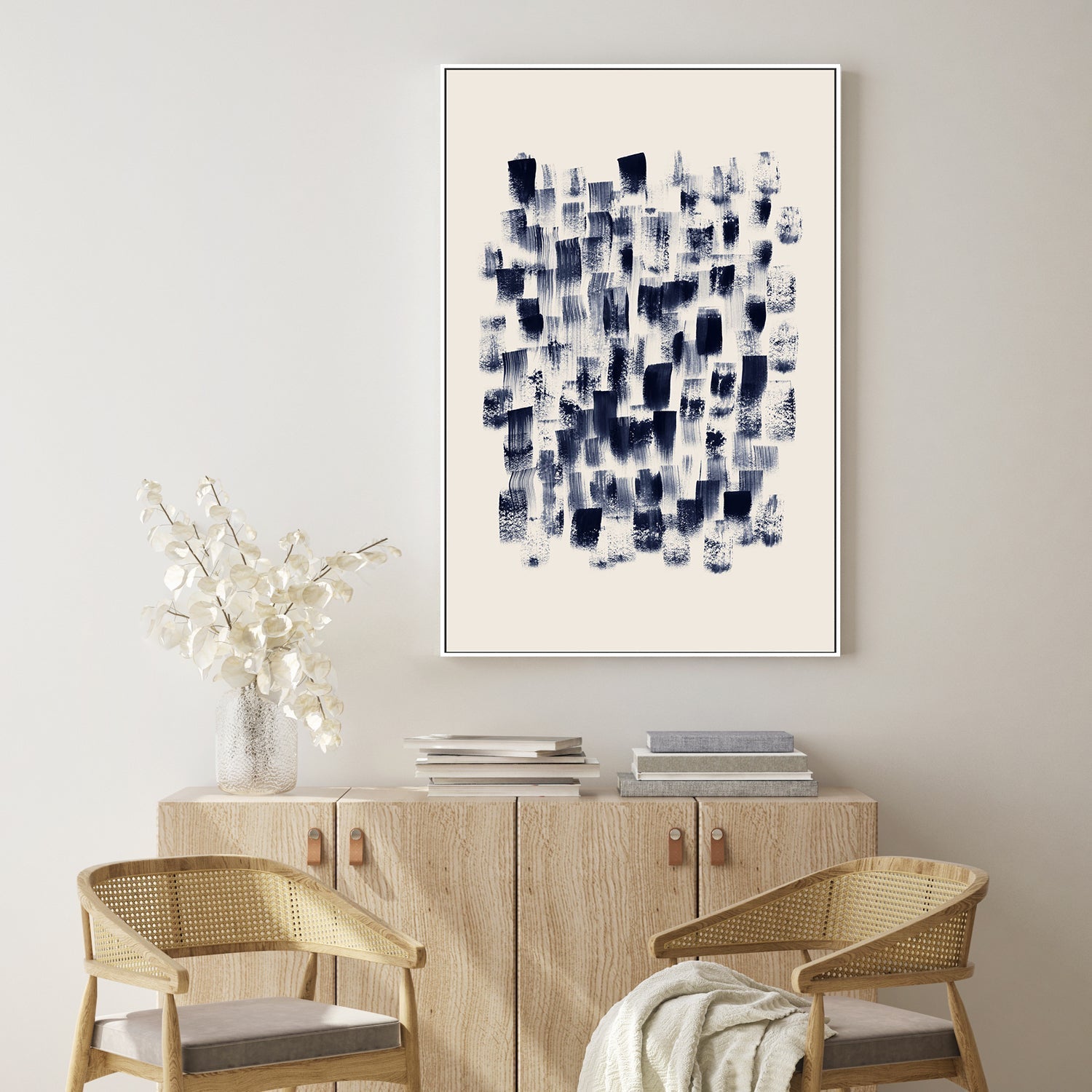 wall-art-print-canvas-poster-framed-Abstract, Navy Rain on cream-by-Danushka Abeygoda-Gioia Wall Art