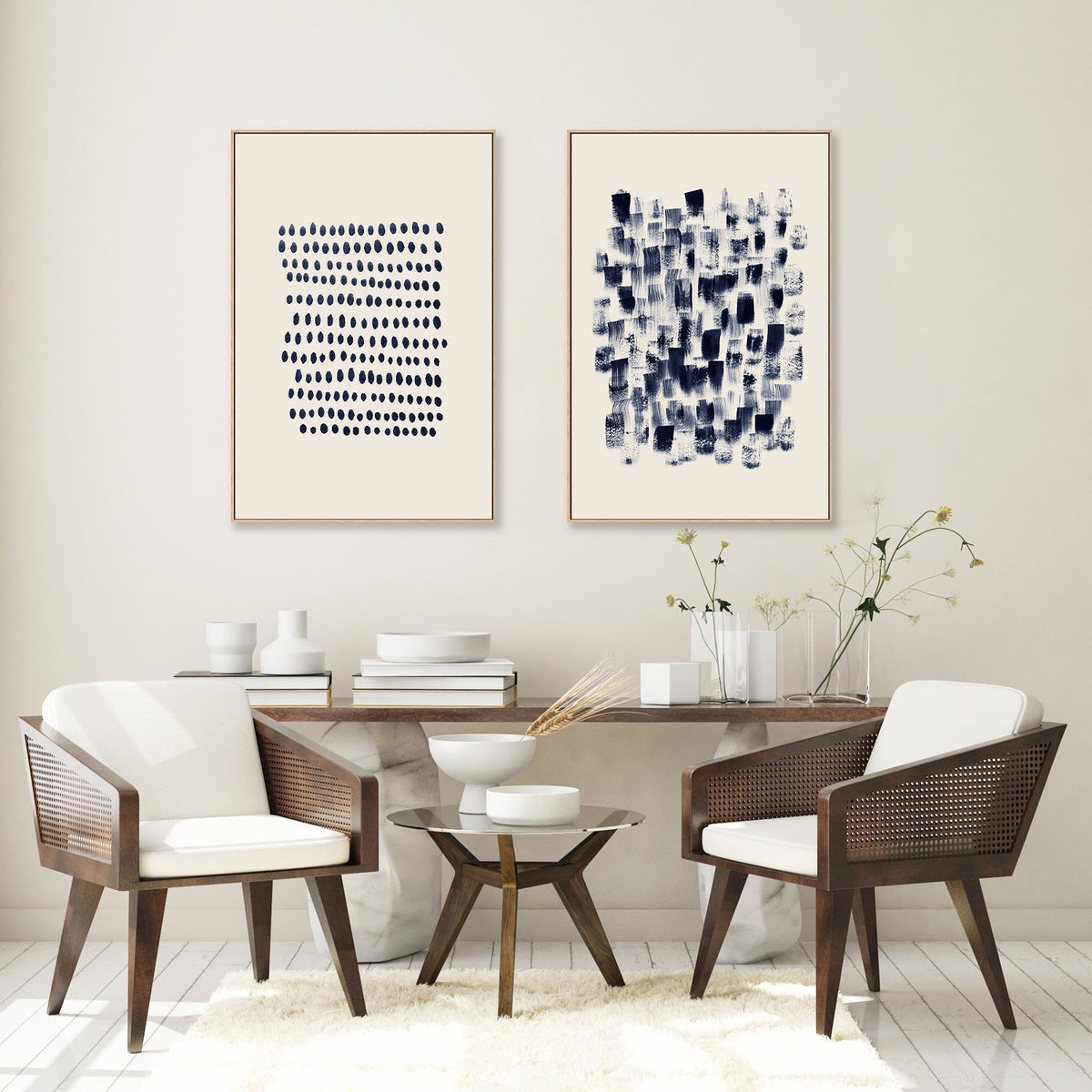 wall-art-print-canvas-poster-framed-Abstract, Navy Rain Rhythm, Set of 2-by-Danushka Abeygoda-Gioia Wall Art