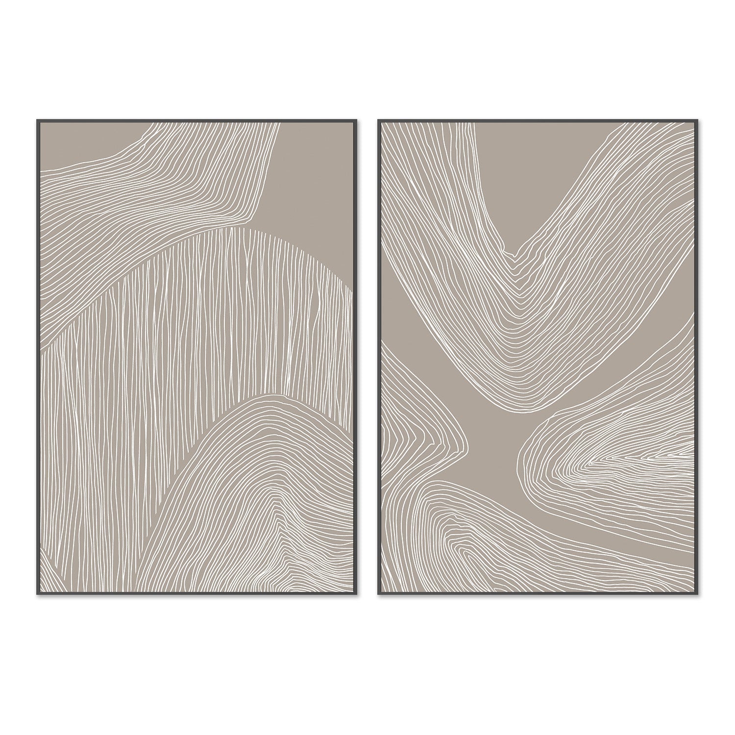 wall-art-print-canvas-poster-framed-Abstract Organic Lines & Flowing Contours Line Art, Set Of 2-3