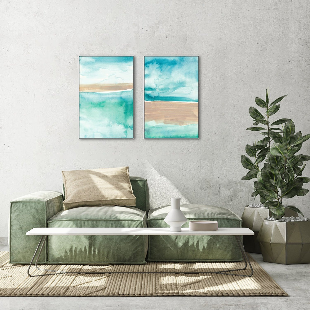 wall-art-print-canvas-poster-framed-Abstract Watercolour, Green And Blue, Style B, Set Of 2-by-Emily Wood-Gioia Wall Art