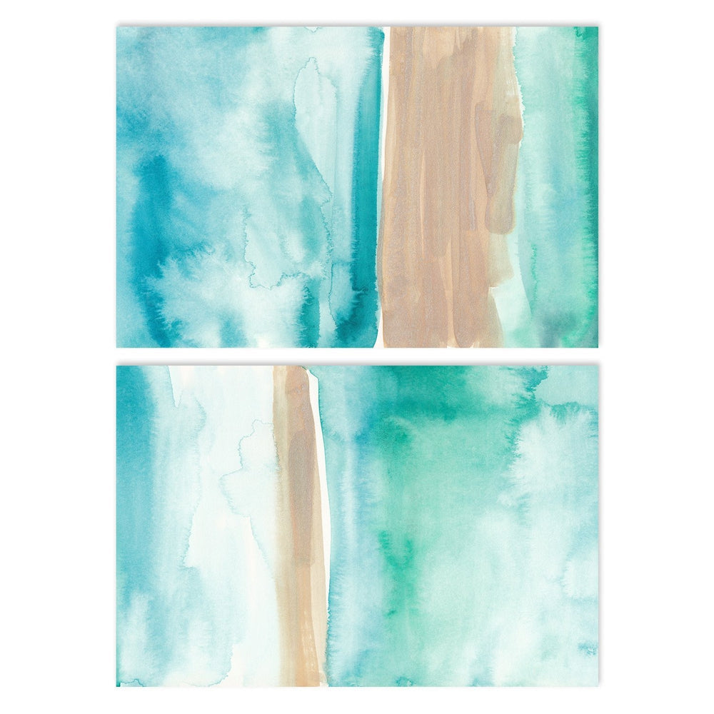 wall-art-print-canvas-poster-framed-Abstract Watercolour, Green And Blue, Style B, Set Of 2-by-Emily Wood-Gioia Wall Art