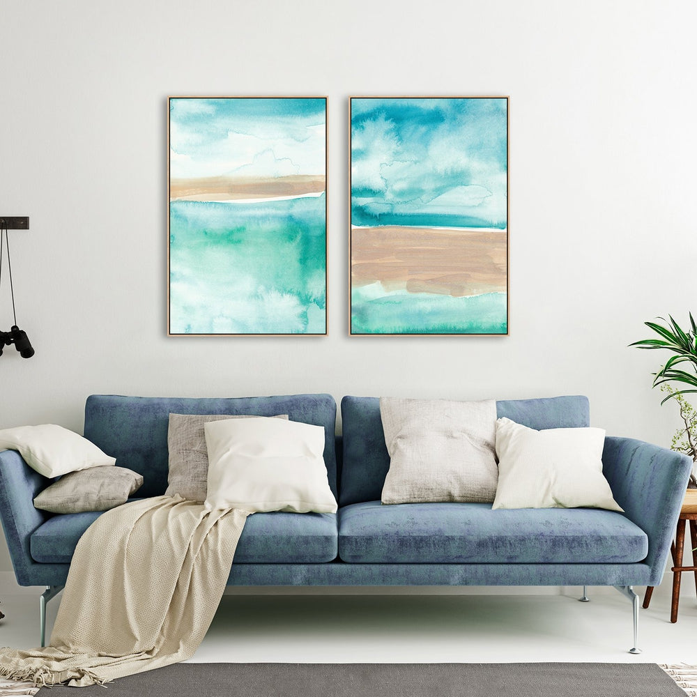 wall-art-print-canvas-poster-framed-Abstract Watercolour, Green And Blue, Style B, Set Of 2-by-Emily Wood-Gioia Wall Art