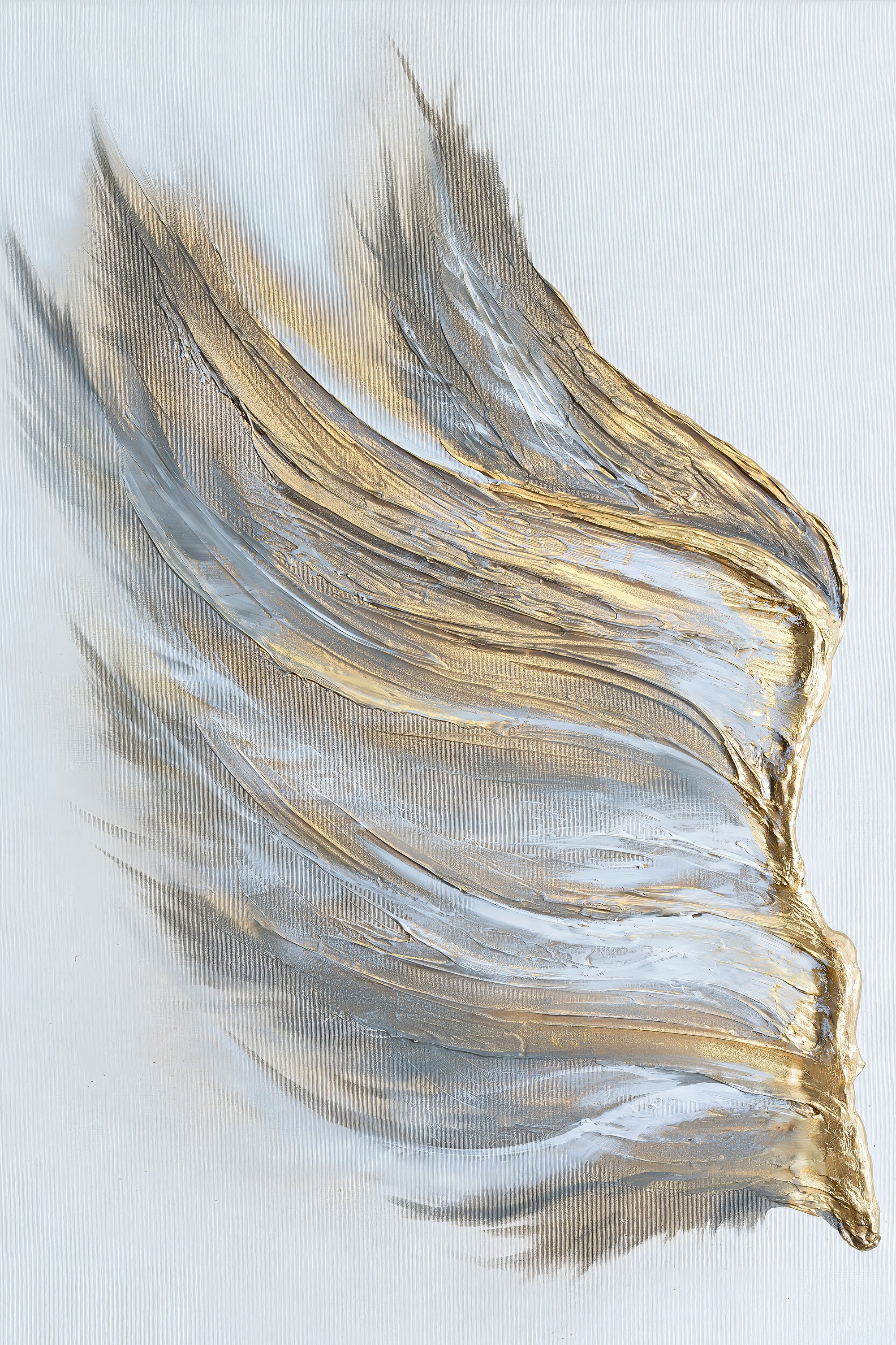 wall-art-print-canvas-poster-framed-Abstract Wing in Gold and White-1