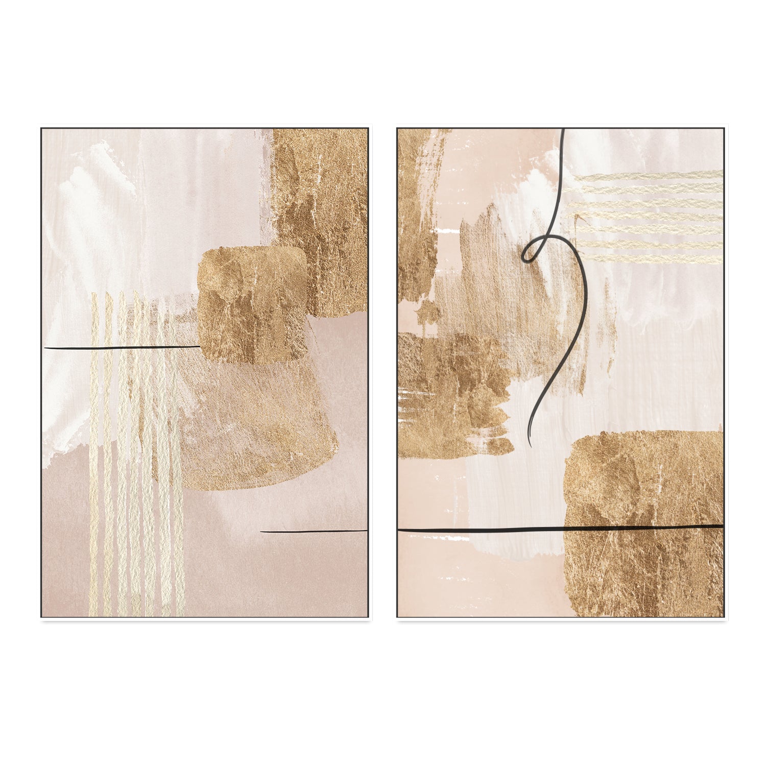 wall-art-print-canvas-poster-framed-Aesthetic Gold, Style A & B, Set Of 2 , By Sally Ann Moss-GIOIA-WALL-ART