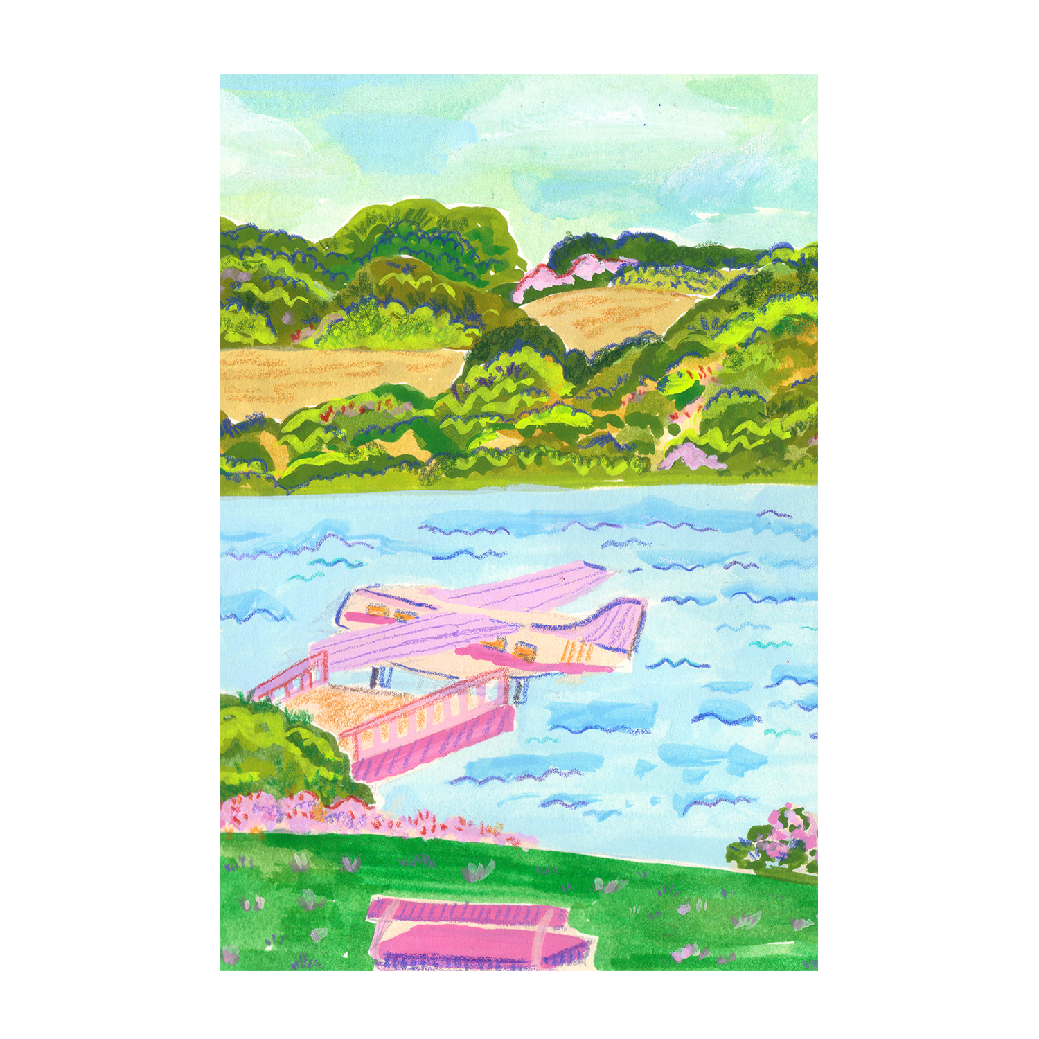 wall-art-print-canvas-poster-framed-Amphibi Plane In The Lake , By Kartika Paramita-1