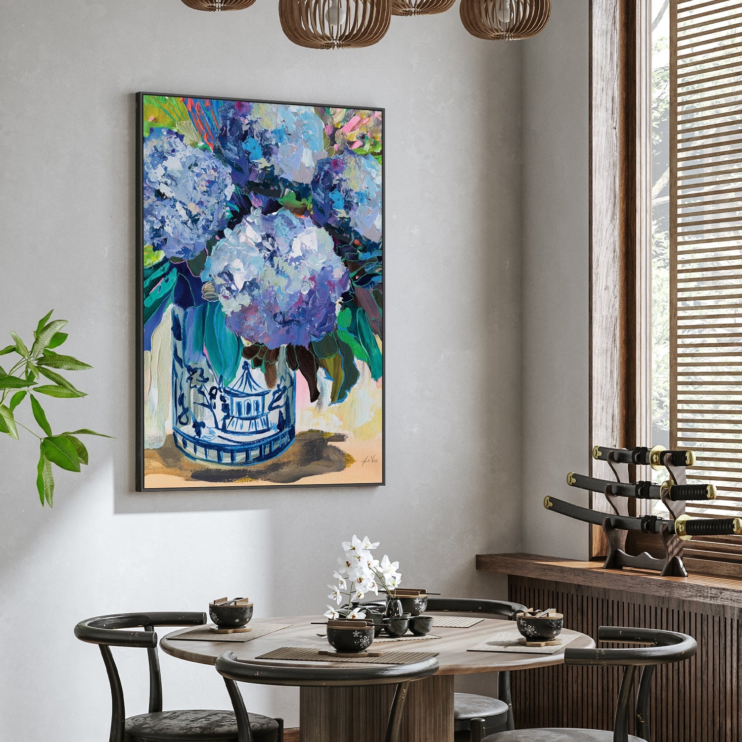 wall-art-print-canvas-poster-framed-August Bloom Blue Hydrangea-2