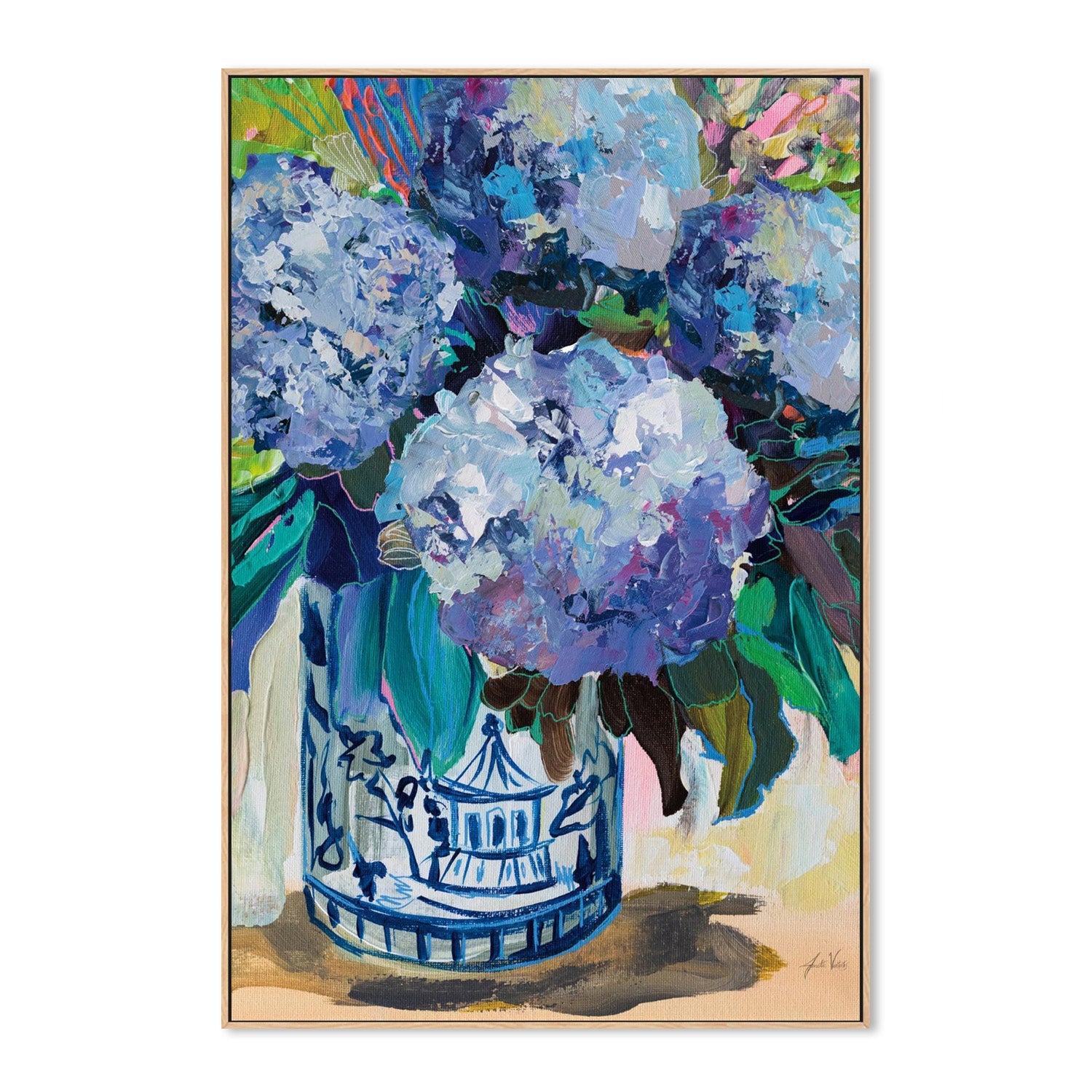 wall-art-print-canvas-poster-framed-August Bloom Blue Hydrangea-4