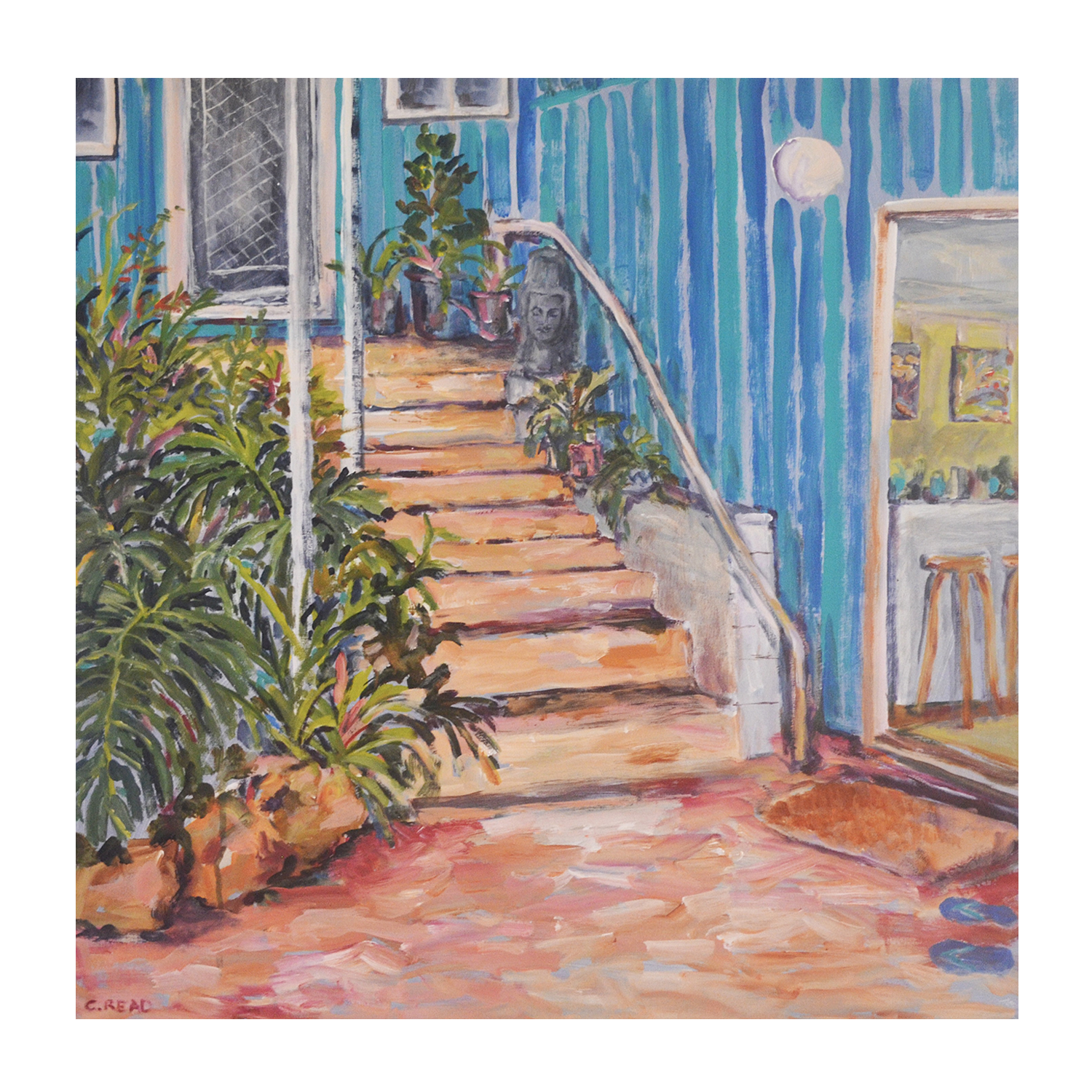 wall-art-print-canvas-poster-framed-Back Steps With Blue Thongs , By Christine Read-1