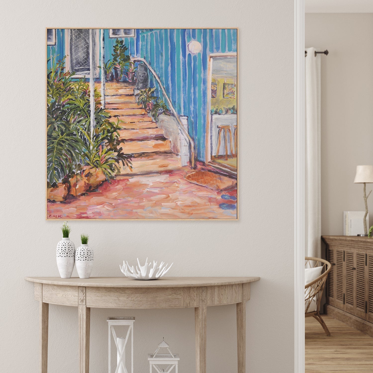 wall-art-print-canvas-poster-framed-Back Steps With Blue Thongs , By Christine Read-2