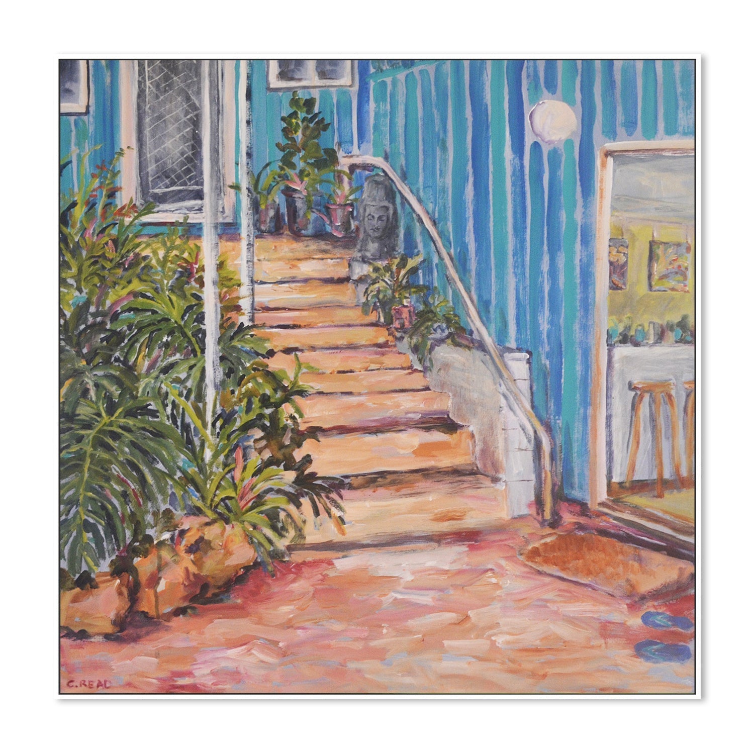 wall-art-print-canvas-poster-framed-Back Steps With Blue Thongs , By Christine Read-5