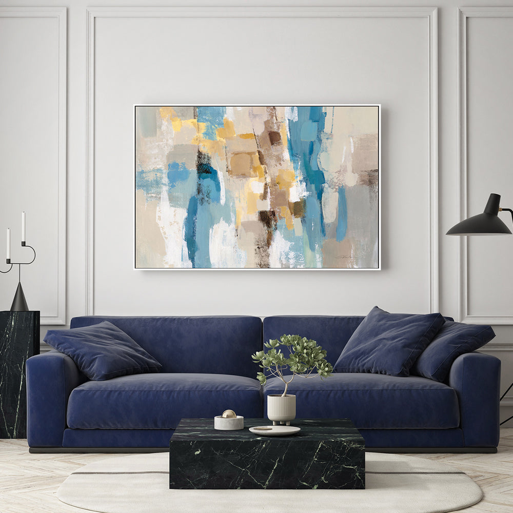 wall-art-print-canvas-poster-framed-Beige And Navy Streaks, Style B , By Silvia Vassileva-GIOIA-WALL-ART