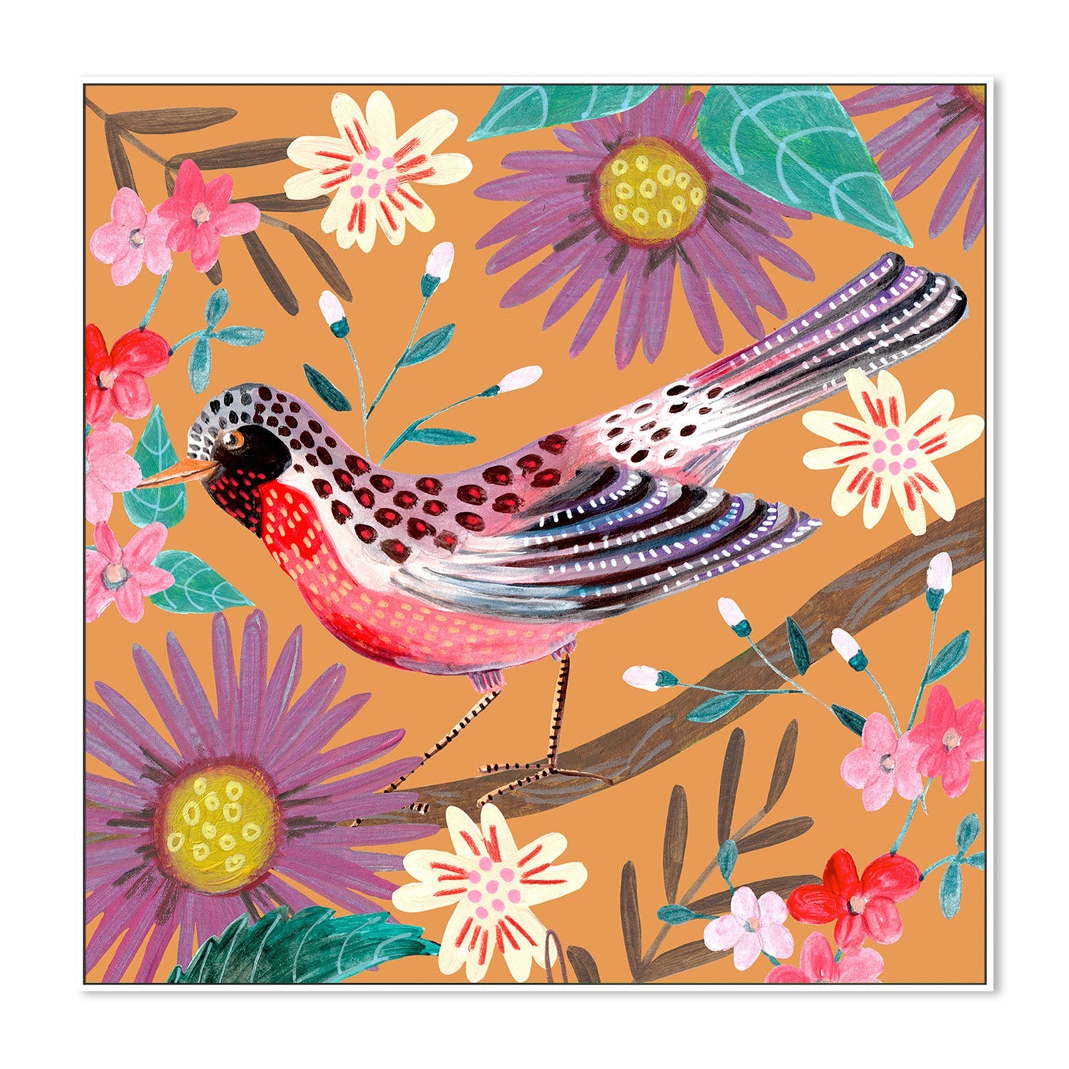 wall-art-print-canvas-poster-framed-Bird and Flowers, Style B-5