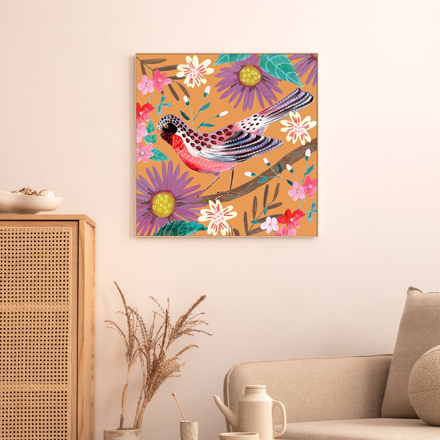 wall-art-print-canvas-poster-framed-Bird and Flowers, Style B-8